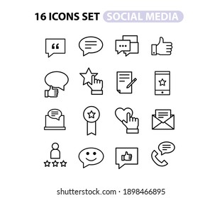 Simple Set of Social Networks and TESTIMONIAL Related Vector Line Icons. Contains such Icons as Profile Page, Rating, Social Links and more