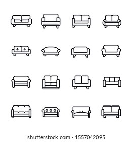 Simple set of sofa icons in trendy line style. Modern vector symbols, isolated on a white background. Linear pictogram pack. Line icons collection for web apps and mobile concept.