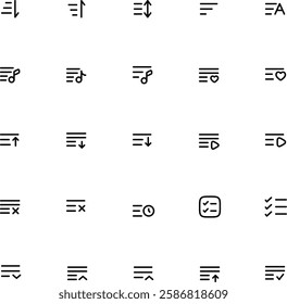 Simple Set of Sorting And Filtering Related Line Icons. Contains such Icons as Data Processing, Structure Order, Digital Management collection of sort, order, filter arrange list descending ascending