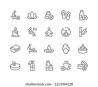 Simple Set of SPA Related Vector Line Icons. Contains such Icons as Massage, Candle, Sauna and more. Editable Stroke. 48x48 Pixel Perfect. - Shutterstock ID 1213394128