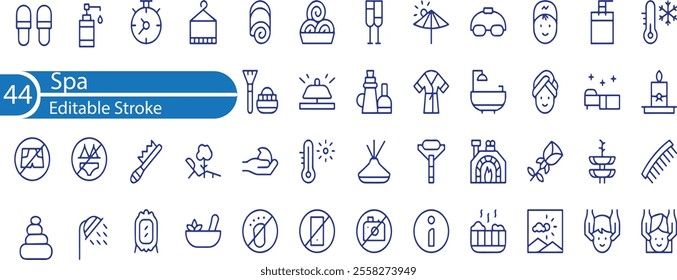 Simple Set of SPA Related Vector Line Icons. Contains such Icons as Massage, Candle, Sauna and more.