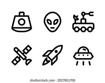 Simple Set of Space Related Vector Line Icons. Contains Icons as Capsule, Alien, Rover, Satellite and more.