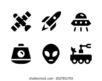 Simple Set of Space Related Vector Solid Icons. Contains Icons as Satellite, Capsule, Alien, Rover and more.