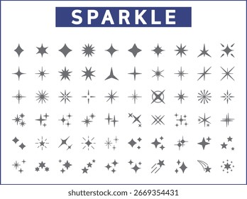 Conjunto Simples de Ícones de Linha de Vetor Relacionados a Brilho. Coleção de vetores de símbolos de estrela e brilho ou elementos de logotipo em contorno fino.