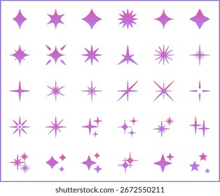 Conjunto simple de iconos de línea de Vector relacionados con chispa. Vector colección de estrellas y Elementos brillantes o símbolos de logotipos en contorno delgado.