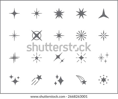 Simple Set of sparkle Related Vector Line Icons. Vector collection of star and glittering symbols or logo elements in thin outline.