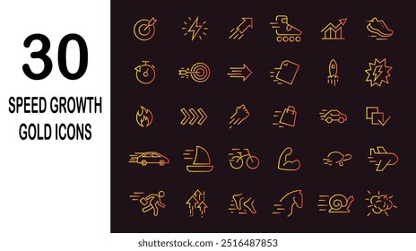 Simple set of speed growth related line icons. gold luxury icons.