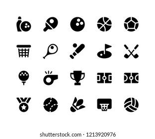 Simple Set of Sport Related Vector Glyph Icons. Contains such Icons as bowling, tennis, basketball, soccer, baseball and More. pixel perfect vector icons based on 32px grid. Well Organized and Layered