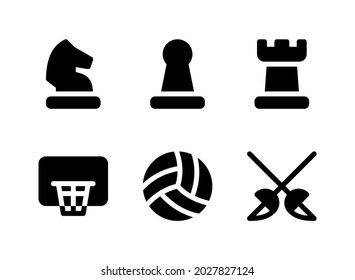 Simple Set of Sport Related Vector Solid Icons. Contains Icons as Chess Horse, Pawn, Castle, Hoop Basketball and more.