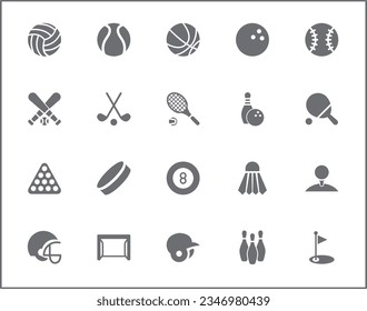 Simple Set of sports Related Vector Line Icons. Vector collection of ball, tennis, hockey, baseball, golf, soccer, leisure activity, badminton and design elements symbols or logo element.