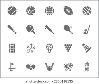 Simple Juego de Iconos de línea de vectores relacionados con deportes. Colección vectorial de símbolos o elementos de logotipo de baloncesto, tenis, hockey, béisbol, golf, fútbol, actividades de ocio, bádminton y diseño.