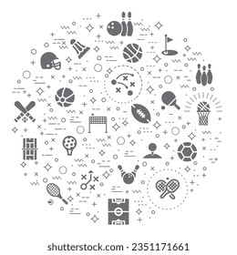 Simple Set of sports Related Vector Line Illustration. Contains such Icons as ball, tennis, hockey, baseball, golf, soccer, leisure activity, badminton and Other Elements.