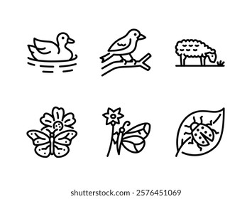 Simple Set of Spring Related Line Icons. Contains Icons as Duck, Sparrow, Sheep and more.