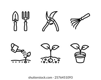 Simple Set of Spring Related Line Icons. Contains Icons as Gardening Tools, Pruner Shears, Rake and more.