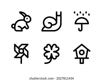 Simple Set of Spring Related Vector Line Icons. Contains Icons as Rain, Pinwheel, Clover, Bird House and more.