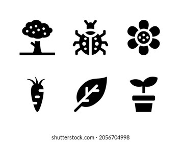 simple set of spring related vector solid icons contains icons as tree ladybug flower carrot and more