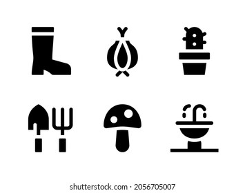 simple set of spring related vector solid icons contains icons as onion cactus shovel mushroom and more