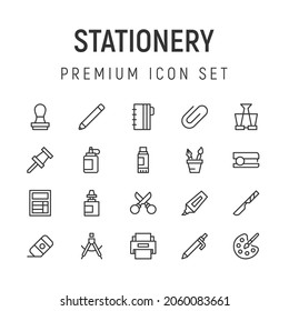 Simple set of Stationery modern thin line icons. Trendy design. Pack of stroke icons. Vector illustration isolated on a white background. Premium quality symbols.