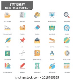 Simple Set of Stationery Related Vector Flat Icons. Contains such Icons as File Folder, Magnifier, Calculator, Pencil, Paintbrush, Briefcase and more. Editable Stroke. 48x48 Pixel Perfect.