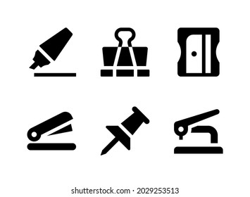 Simple Set of Stationery Related Vector Solid Icons. Contains Icons as Highlighter, Stapler, Pushpin, Hole Puncher and more.