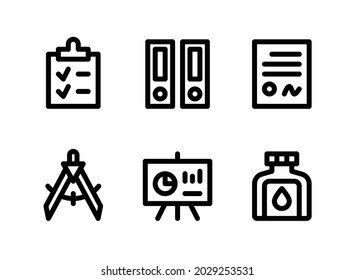Simple Set of Stationery Related Vector Line Icons. Contains Icons as Clipboard, Binder, Contract, Compass and more.