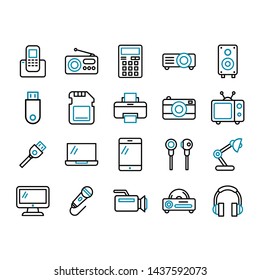 Simple set of stock electronic related vector line icons. 64x64 Pixel Perfect. Editable stroke.