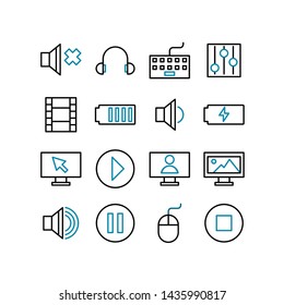 Simple set of stock multimedia related vector line icons. 64x64 Pixel Perfect. Editable stroke.