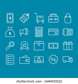 Simple set of stock Shopping and e-commerce related vector line icons. blue background. 64x64 Pixel Perfect. Editable stroke.