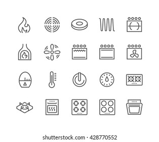 Simple Set of Stove Related Vector Line Icons. 
Contains such Icons as Timer, Heat, Gas, Induction, Electrical Stove and more. 
Editable Stroke. 48x48 Pixel Perfect. 