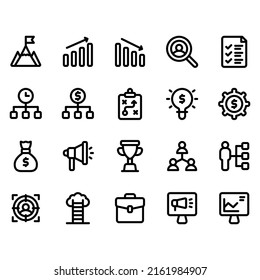 simple set of strategy icon with line style. Contains such icon as strategy, profit, planning and more. Pixel perfect icon. 32 px grid. Editable stroke svg