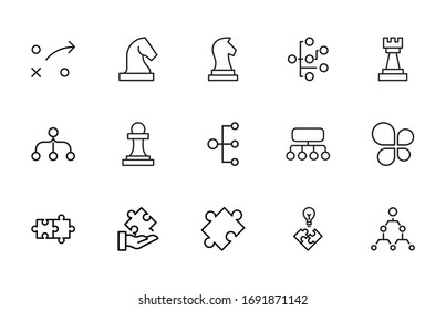 Simple set of strategy icons in trendy line style. Modern vector symbols, isolated on a white background. Linear pictogram pack. Line icons collection for web apps and mobile concept.