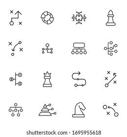 Einfache Auswahl an Strategiesymbole im trendigen Linienstil. Moderne Vektorillustration-Symbole einzeln auf weißem Hintergrund. Lineare Piktogrammpackung. Kollektion von Line-Icons für Web-Apps und mobiles Konzept.