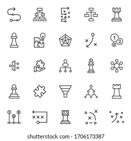 Simple set of strategy icons in trendy line style. Modern vector symbols, isolated on a white background. Linear pictogram pack. Line icons collection for web apps and mobile concept.
