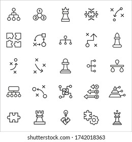 Simple set of strategy icons in trendy line style. Modern vector symbols, isolated on a white background. Linear pictogram pack. Line icons collection for web apps and mobile concept.