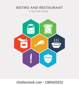 simple set of strawberry drawing, thin knife, hot soup, chicken thigh icons, contains such as icons open tin with spoon, toasted bread, jar full of food and more. 64x64 pixel perfect. infographics