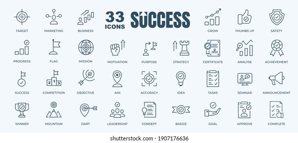 Simple Set of Success, Goals and Target Related Vector Line Icons. Contains thin Icons as Achievement, Aim, Motivation and more. Editable Stroke. 48x48 Pixel Perfect