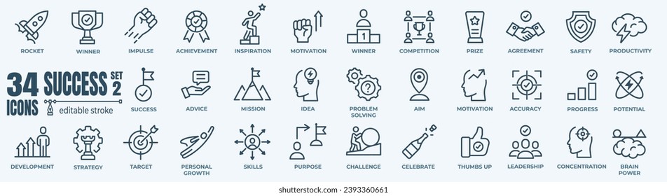 Simple Set of Success, Goals and Target Related Vector Line Icons. Contains thin Icons as Achievement, Aim, Motivation and more. Editable Stroke. 48x48 Pixel Perfect