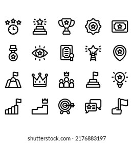 conjunto simple de icono de éxito con estilo de línea. Contiene iconos como la línea de tiempo, el éxito, el trofeo y más. Icono perfecto de píxeles. cuadrícula de 32 px. Trazo editable