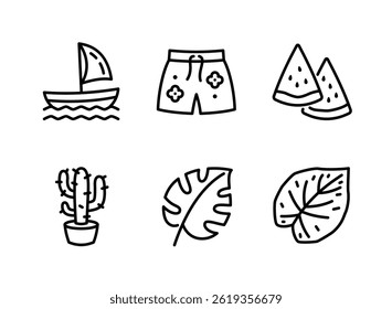 Simple Set of Summer Related Line Icons. Contains Icons as Sail Boat, Summer Pants, Watermelon and more.