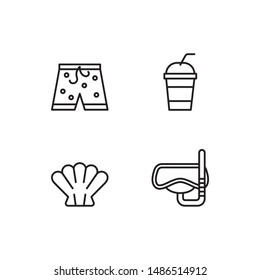 Simple Set Of Summer Related Vector Line Icons. Contains Such Icons As Swimsuit, Soft Drink, Shell, Snorkle.