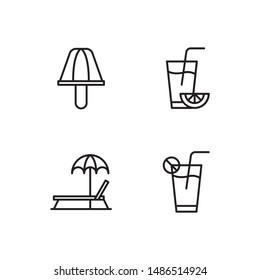 Simple Set of summer Related Vector Line Icons. Contains such Icons as ice cream, orange juice, lounge chair, lemonade.
