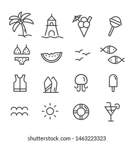 Simple set of summer, trip minimal icon isolated. Modern outline on white background