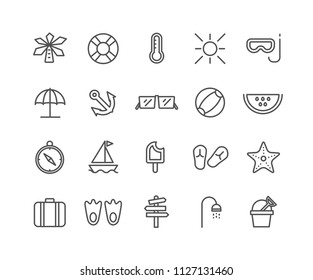 Simple Set of Summer vector thin line icons, Editable Stroke linear symbols
