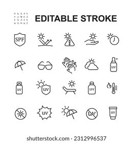 Simple Set of Sun Protection Related Vector Line Icons.