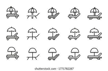 Simple set of sunbed icons in trendy line style. Modern vector symbols, isolated on a white background. Linear pictogram pack. Line icons collection for web apps and mobile concept.