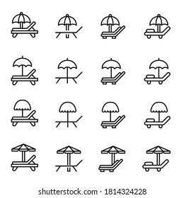 Simple set of sunbed icons in trendy line style. Modern vector symbols, isolated on a white background. Linear pictogram pack. Line icons collection for web apps and mobile concept.