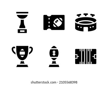 Simple Set Of Super Bowl Related Vector Solid Icons. Contains Icons As Trophy, Ticket, Stadium And More.