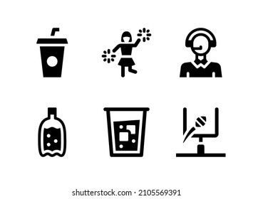 Simple Set of Super Bowl Related Vector Solid Icons. Contains Icons as Drink, Cheerleader, Commentator and more.