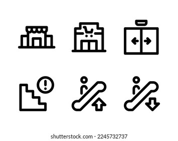 Simple Set of Supermarket Building Related Vector Line Icons. Contains Icons as Store, Automatic Door, Stairs and more.