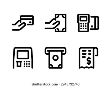 Einfache Sammlung von Vektorgrafik-Symbolen für Supermärkte. Enthält Symbole wie Zahlungskarte, Bargeld, Kreditkarte und mehr.